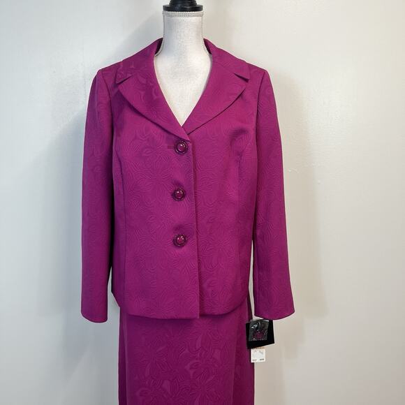 Le Suit Woman Skirt Suit Plus size 14W Pink Vienna Berry Embossed Career Wedding - Picture 2 of 13